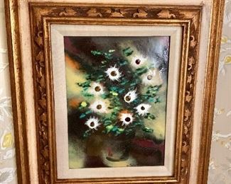 Enamel floral framed 