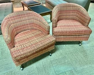 Pair of Hollywood Regency Fairfield Lounge Chairs on Castors