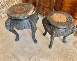 Art Nouveau Dragon Carved & Painted Small Side Tables or Plant Stands
