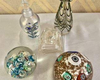 Murano paperweights and perfume bottles 