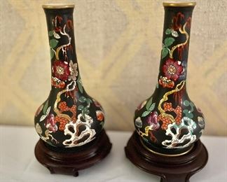 Pair porcelain vases on stands