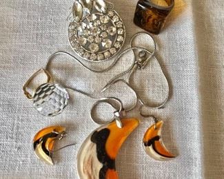 Murano crescent moon earrings and pendant, rings 