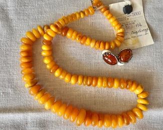 Butterscotch necklace, amber earrings 