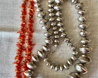 Coral necklace,  Southwest beaded necklace 