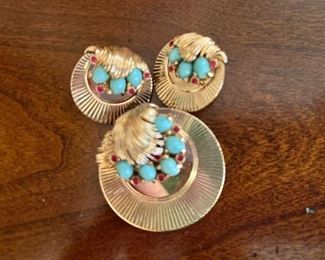 Boucher signed set of earrings and pin 
