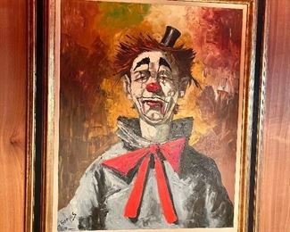 "Gomes" signed oil painting of a clown 