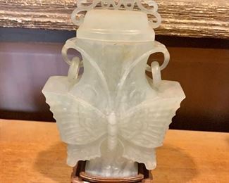 White jade butterfly on stand 