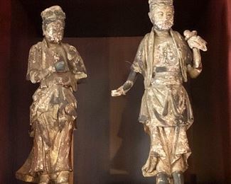 3 T'ang style terra cotta standing figures - 1 damaged