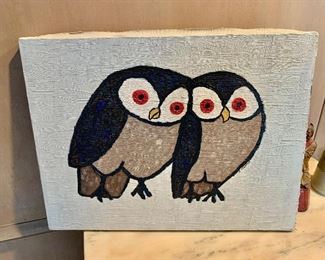 Pair of painted owls mid century 