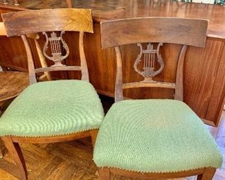 Pair of vintage hobnailed harp chairs 