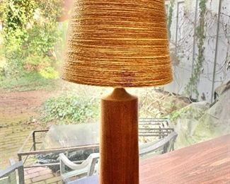 Mid Century teak table lamp with retro shade
