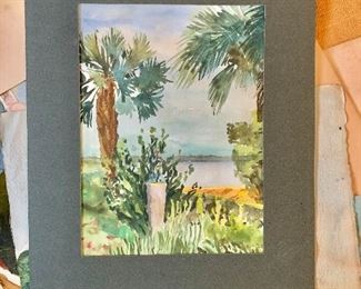 Tropical scene watercolor  original painting