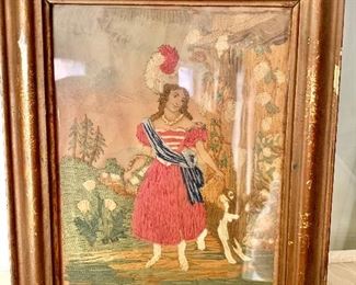 Vintage embroidery woman with dog 