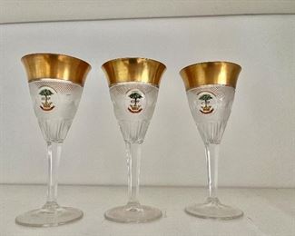 Gold encrusted Hamilton Crest Through cordial glasses 