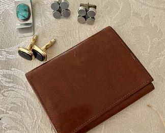 Leather card holder, money clip and cufflinks 