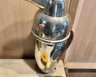 Penguin cocktail shaker, and vintage boxes 