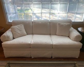 #10	Ethan Allen White Textured Fabric Sofa - 80" Long	 $175.00 
