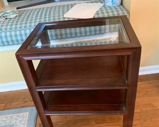 #13	Wood Rolling 3 shelf Table w/glass Beveled Top - 20x14x25	 $100.00 
