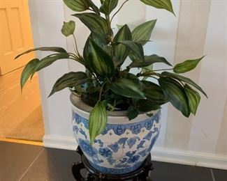 #21	Blue & White Pot -  Heavy w/Stand - 14Round x 12Tall (with Stand 20.5)	 $75.00 
