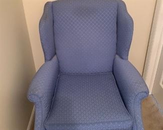 #26	 Blue w/cross hatch Fabric Wingback Chair	 $75.00 
