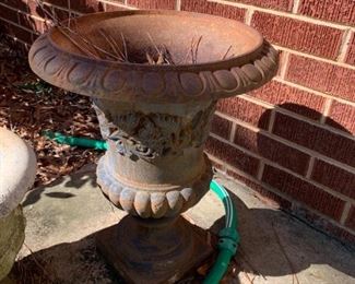 #72	Set  of 2  Metal Urns - 15x17 (as is rusted)	 $150.00 
