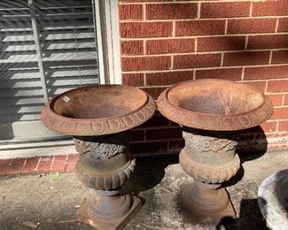 #72	Set  of 2  Metal Urns - 15x17 (as is rusted)	 $150.00 
