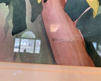 #143	Original Watercolor of Green Leaves by Anita Hoodless - 38.5x31	 $200.00 
