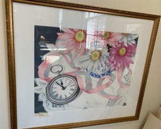 #147	Original Watercolor "Pink Time flies" by Anita Hoodless - 31x28	 $300.00 
