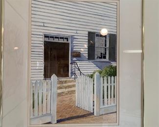 #159	Original Watercolor of Constitution Hall  House w/White Picket Fence by Anita Hoodless - 24x29	 $200.00 
