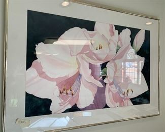 #160	Original Watercolor of Pink Lilly Framed Under Glass by Anita Hoodless - 49x34	 $400.00 
