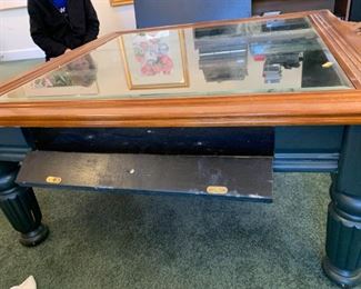 #167	Green Painted Wood w/Glass top w/Pull-out display Cabinet - 36sq x 17T	 $75.00 
