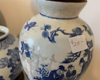 #187	Blue 25 inch lamp w as is shade white/blue /gray 	 $25.00 
