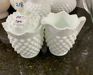 #218	Fenton hobnail sugar and creamer set 	 $20.00 

