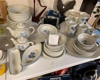 #225	Pfaltzgraff Yorktown blue china set 44 pieces 	 $120.00 
