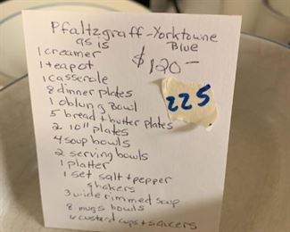 #225	Pfaltzgraff Yorktown blue china set 44 pieces 	 $120.00 
