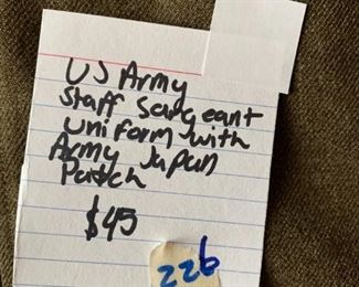 #226	US Army Staff Sargent uniform with Army Japan Patch 	 $45.00 
