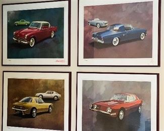 FOUR FRAMED CAR ART BY RAYMOND LOEWY SIGNED AND NUMBERED