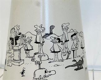 VTG 1970'S WHITE GLASS COOKIE JAR WITH B.C CARTOON