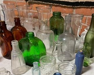 Collection of glass bottles, jars, pharmacy, apothecary 