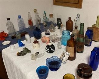 Collection of glass bottles, jars, pharmacy, apothecary 