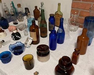 Collection of glass bottles, jars, pharmacy, apothecary 