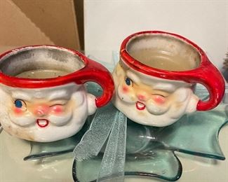 Vintage Christmas Decor (mid century Santa mugs)