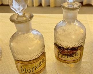 Mother and Father apothecary bottles 