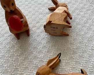 Lot of 3 wood carved rabbits (West Germany)