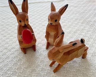 Lot of 3 wood carved rabbits (West Germany)