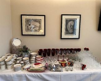 Pfaltzgraff Christmas dishes and Ruby red stemware
