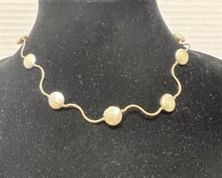14k yellow gold freshwater pearl necklace