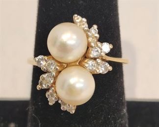 14k Pearl and Diamond Ring