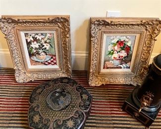 Pair floral oil paintings