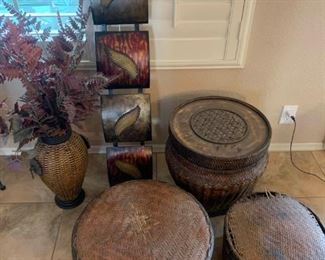 Decorative Baskets, Decor, And Copper Wall Piece